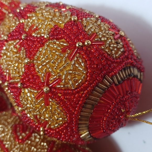 9, Red & Gold Beaded Ornaments - Picture 1 of 11